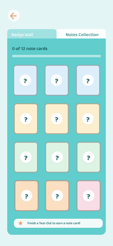 Collection of badges and note cards earned