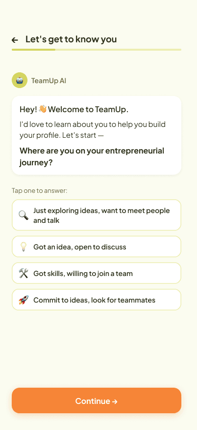 Team-up onboarding screen