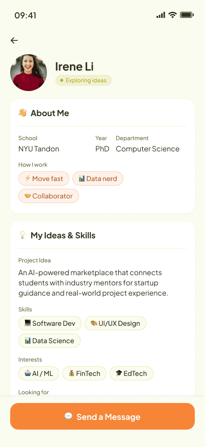 Team-up collaborator profile screen