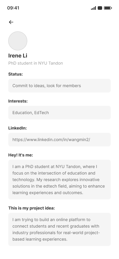 Original profile built field by field from scratch